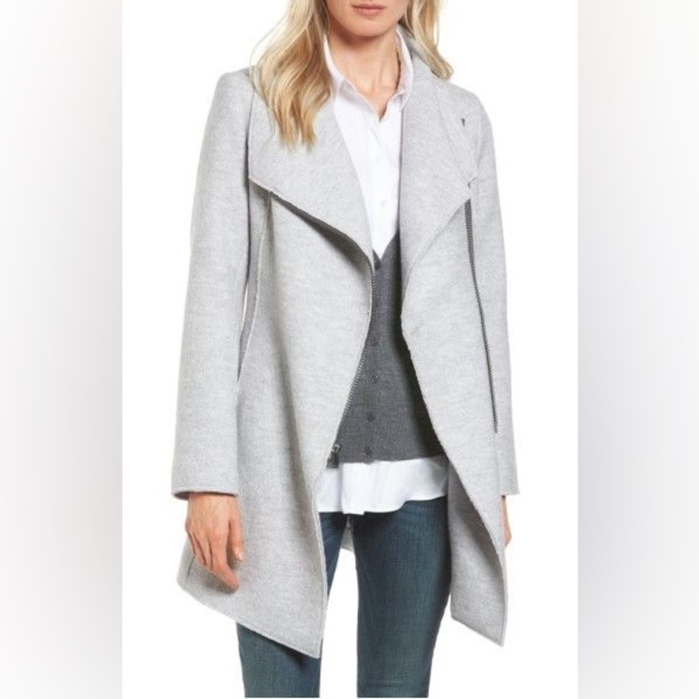 Halogen Asymmetrical Zip Boiled Wool Blend Coat